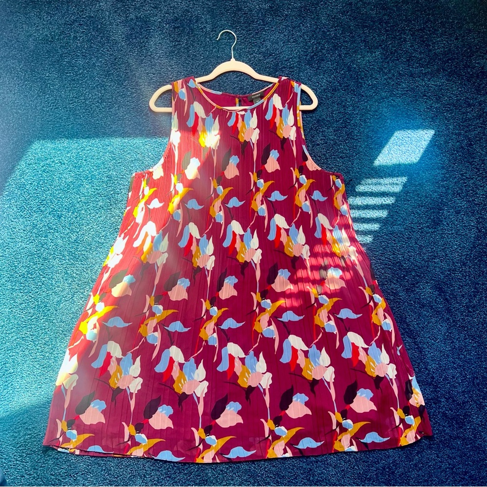 Halogen Wine Floral Pleated Mini Dress